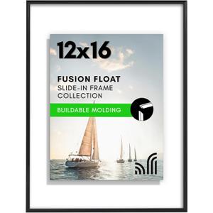 Americanflat 12x16 Floating Picture Frame with Shatter-Resistant Glass - Fits 11x17 Photos or Smaller - Slide-In Photo Frame - Fusion Float Collection - Floating Frames for Wall Display - Black