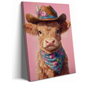 Cute Highland Cow Baby Canvas Wall Art Cowboy Baby Calf Pink Western Wall Decor Picture Trendy Preppy Aesthetic Poster Print Eclectic Funky Girly Bedroom Decoration 12x16in, Pack Of 2
