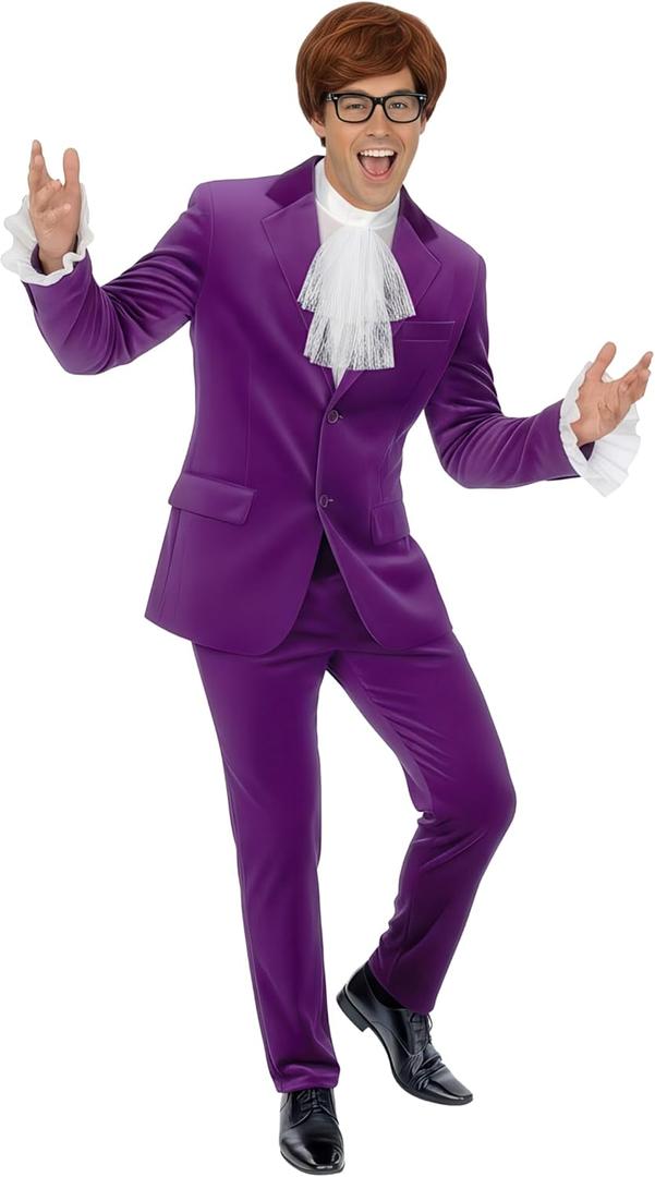 fun shack 60s Swinger Costume Men, Mens 1960s Spy Costume, 60s Outfits For Man, Halloween Costumes For Men (Medium, Purple)