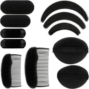 11 Pieces Hair Bump Sponge Volume Hair Bases Set Bump It Accessory for Volume Insert Styling Tools up Combs Clips Sponge Bun Updo Accessories for Women DIY Hairstyles(Black)