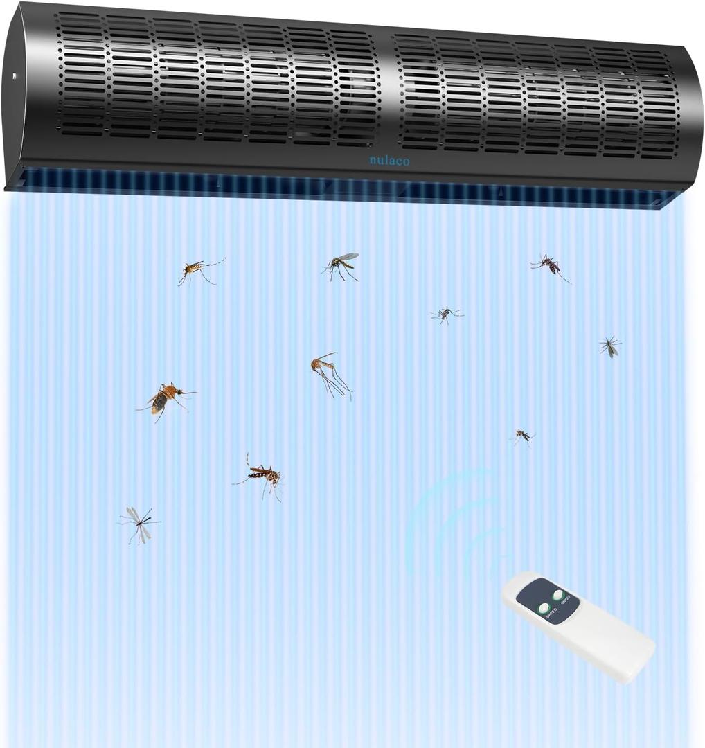 36" Home Wall-Mounted Air Curtain, Blocks Insects & Bugs from Entering, Dual-Speed Strong Air Curtain with Auto Door Magnetic Switch, Black