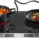 2 Burner Electric Cooktop 110V - 24 Inch(23.6"x 13.78") Ceramic Stove Countertop & Built-in(22"x 12.2"), 2000W Two Burner Cooktop with Touch & Knob Control, Timer, Safety Lock, 120V Plug in