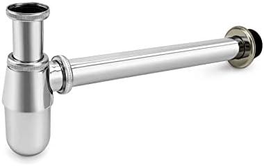 QWORK Chrome Bathroom Basin Sink Bottle Trap Waste Pipe, Universal Round P Trap Waste Drain kits, Drain Tube Kit, 1-1/4" Slip Inlet Drain Tube, 1 Set