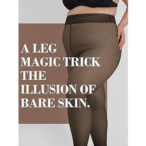 Plus Size Fleece Lined Tights, Fake Transparent Curvy Winter Thermal Tights for Women under Dress, medias térmicas