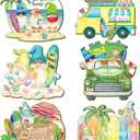 6 Pcs Summer Gnome Placemats 14 x 12 Inch Watercolor Beach Hawaiian Place Mats Hello Sunshine Washable Table Mats Sea Surfboard Coconut Tree Tropical Plants Table Decor for Dining Table Kitchen Party