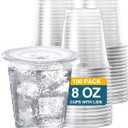 SHOPDAY 8 oz-Plastic-Cups-with-Lids - 150 Pack Disposable Clear Cup with Lids, Small Cup for Cold Drinks Smoothie Food, Coffee Cups with Lids