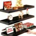 Vervida Floating Shelves for Wall, 15" Rustic Wood Deep Wall Mounted Shelves with Invisible Brackets for Decor & Storage, Floating Shelf for Living Room, Bathroom (Black, Set of 3)