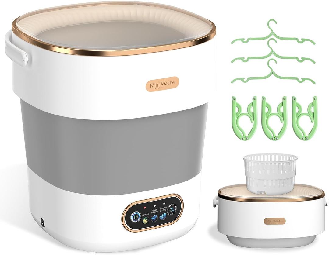Portable Washing Machine, Folding 20L Mini Washer and Spin-Dryer
3 modes with deep cleaning. Compact for apartments, dorms, home, RV, and travel. For small clothes and delicates. White.