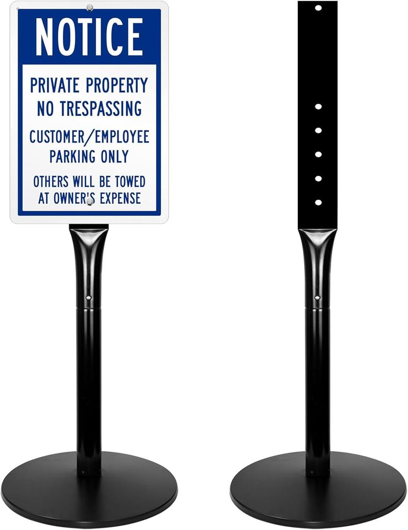 Parking Sign Post 49" Heavy Duty Cast Iron Parking Signs Stand, Movable Sign Stand for Hanging Signs, Black (20lbs, 2Packs)