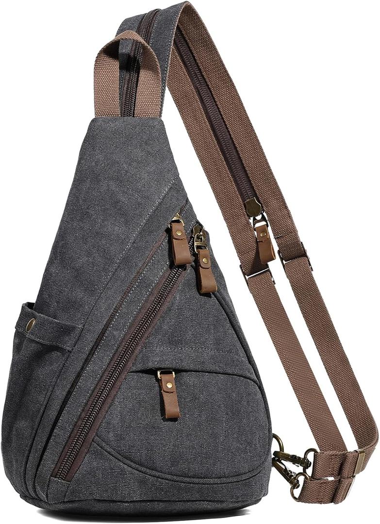 KL928 Canvas Sling Bag - Small Crossbody Backpack Shoulder Casual Daypack Rucksack for Men Women(Large Version,Black)