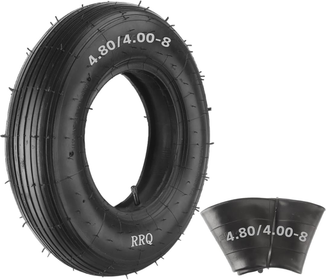 (1-Set) RRQ 4.80/4.00-8" Tire and Inner Tube Set, Universal Replacement Pneumatic Tires, Fits 15.5-inch wheels, TR-13 Straight Valve Stem, for Wheelbarrows, Dollies, Trolleys, Garden Carts and More