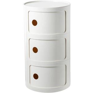 3 Drawers Round Nightstand with Storage, White Side Table Plastic Round Nightstand 3 Tier Small Drawers for Bathroom, Bedroom