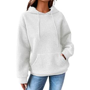 SHEWIN Womens Hoodies Casual Long Sleeve Drawstring Waffle Pullover Tops Loose Hooded Sweatshirt with Pocket (X-Large, B-white)