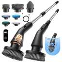 Leebein Electric Spin Scrubber, Cordless Cleaning Brush for Bathroom Shower Tub, IPX7 Waterproof Power Scrubber with 7 Brush Heads, Extendable Long Handle and 2 Speeds Scrubber for Bathtub Floor