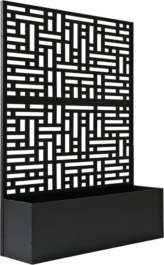 Oakland Living 6 ft. X 4 ft. Black Freestanding Metal Privacy Screen Room Divider with Flower Box