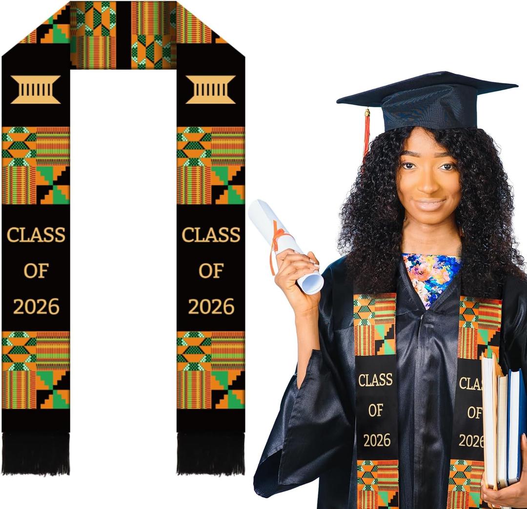2 x Kente Graduation Stole Class of 2026 African Kente Sash Black Celebrate Culture with The African Graduation Stole