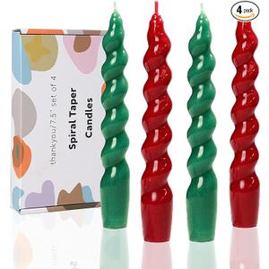 LPUSA 7.5 inch Christmas Taper CandlesGreen and Red Spiral CandlesUnscented Candle Sticks and Dripless,Christmas decorations4pcs(Green,Red)