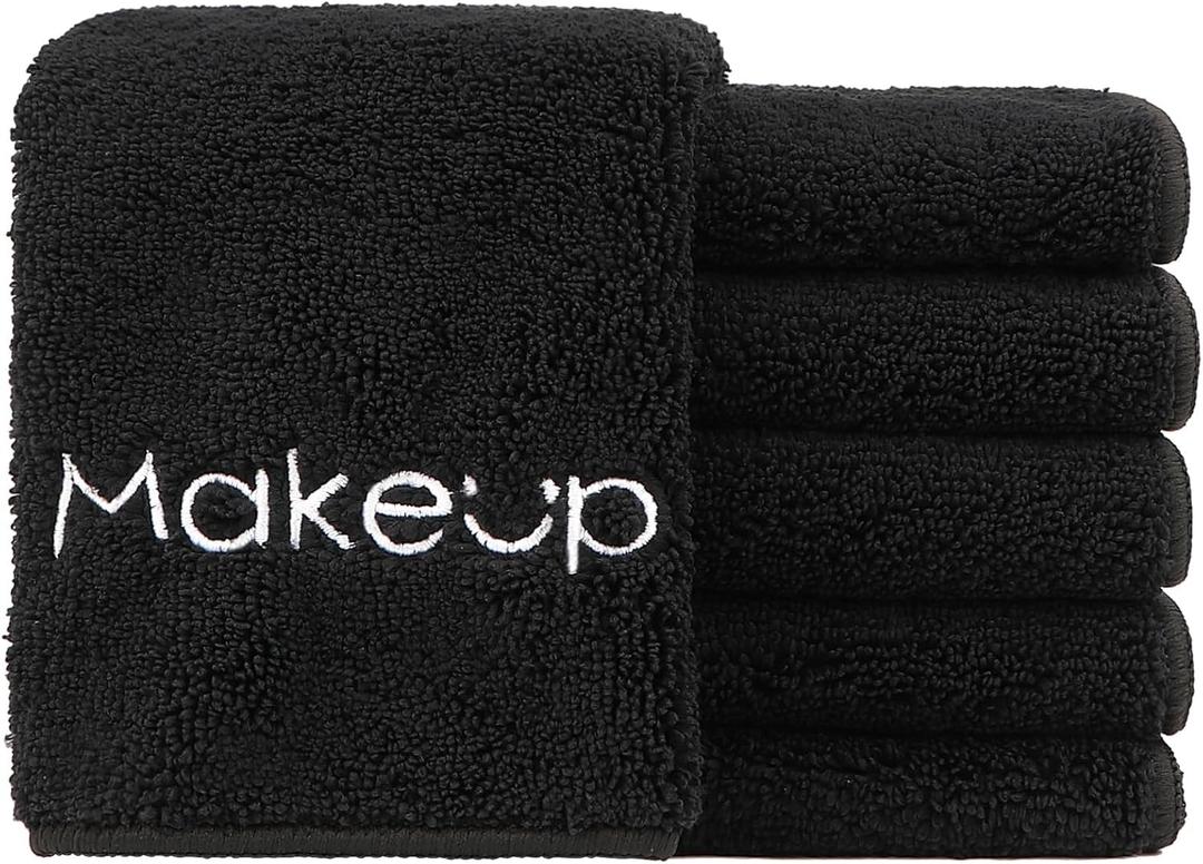 HOMEXCEL Makeup Remover Cloth 6 Pack,Premium Washable Soft 13x13 Inch Facial Cleansing Makeup Towels,Quick Dry Microfiber Face Towels Washcloths for All Skin Types,Black