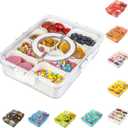 Patent Design Ribbed Snackle Box Container Snack Container Divided Serving Tray with Lid and Handle, 8 Divider Portable Snacklebox for Travel Beach for Charcuterie Veggie Fruit Candy,1 Pack (White)