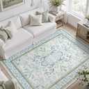 DCX 8x10 Area Rug Living Room: Washable Botanical Carpet Blue and Green