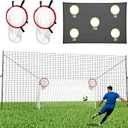 29 x 10 FT 3-in-1 Soccer Goal with Rebounder & Backstop Net, Large Backyard Soccer Practice System with Scoring Target Sheet & Target Pocket Net for Shooting, Passing, Ball Control