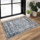 KUTA Vintage 2x3 Rugs for Entryway, Non-Slip Washable Kitchen Rugs & Indoor Door Mat with Floral Print, Blue Grey Beige Ultra Thin Soft Low-Pile Throw Rug for Front Door, Bedside, Small Spaces
