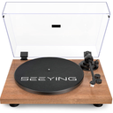 SeeYing Turntable Vinyl Record Player Support Bluetooth Output Phono/Line Switch Pitch Control with Pre-Installed Counterweight & Magnetic Cartridge, Belt Drive 2 Speed