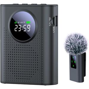 Voice Amplifier with Magnetic Wireless Lapel Microphone, 15W Mini Megaphone for Classroom, Portable Speaker PA System for Teachers, Elderly, Yoga, Tour Guide, Bluetooth Voice Amplifier (Black)