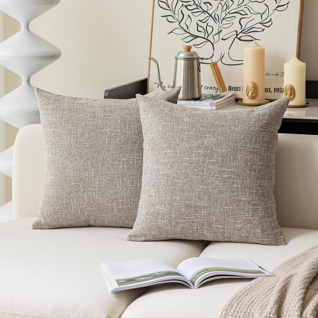 Kevin Textile Throw Pillow Cover Faux Linen Square Cushion Cover Pillowcase, Hidden Zipper, 22x22 inch (2 Piece, Sesame Grey) (22" x 22" (Pack of 2))