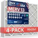 BNX TruFilter 20x23x1 Air Filter MERV 13 (4-Pack) - MADE IN USA - Electrostatic Pleated Air Conditioner HVAC AC Furnace Filters for Allergies, Pollen, Mold, Bacteria, Smoke, Allergen, MPR 1900 FPR 10
