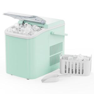 NEWBULIG Ice Makers Countertop with Handle, Portable Ice Machine, 9 Bullet Ice Cubes in 6 Mins, 26lbs in 24Hrs, Auto-Cleaning, with Basket and Scoop, for Home, Kitchen, RV, Camping,Green