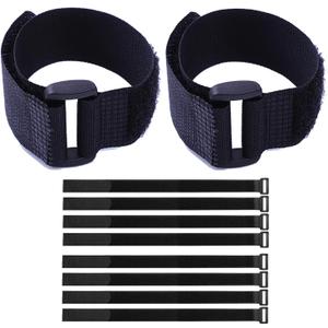 Fastening Hook and Loop Cable Straps,10Pack Black Self-Adhesive Cable Ties,Nylon Securing Straps with Buckles,Adjustable and Reusable Cinch Straps for Cords Organized and Tidy(1" x 24")