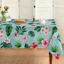 Horaldaily Summer Tablecloth 60x84 Inch Rectangular, Tropical Flowers Monstera Green Washable Seasonal Table Cover for Party Picnic Dinner Decor