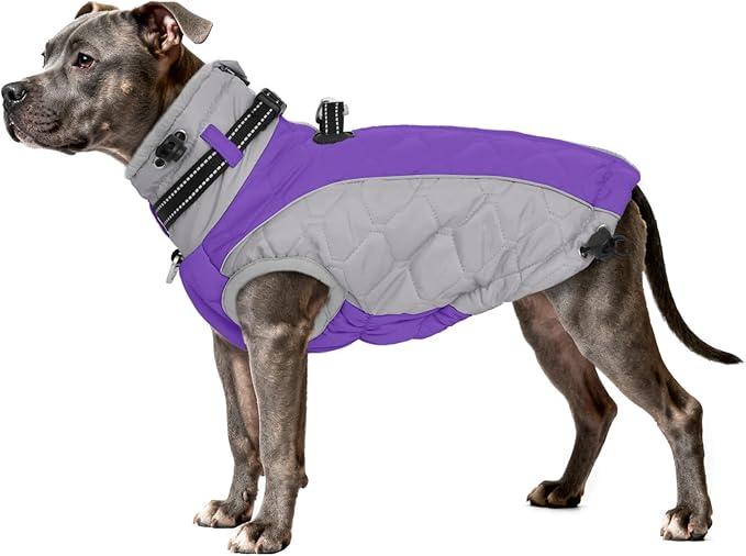 Warm Dog Winter Coat Cold Weather Jacket Windproof Reflective Turtleneck Dog Vest with Plush Neckline D-Ring for Leash Thick Fleece Lining Outdoor Pet Apparel (Medium, Purple)