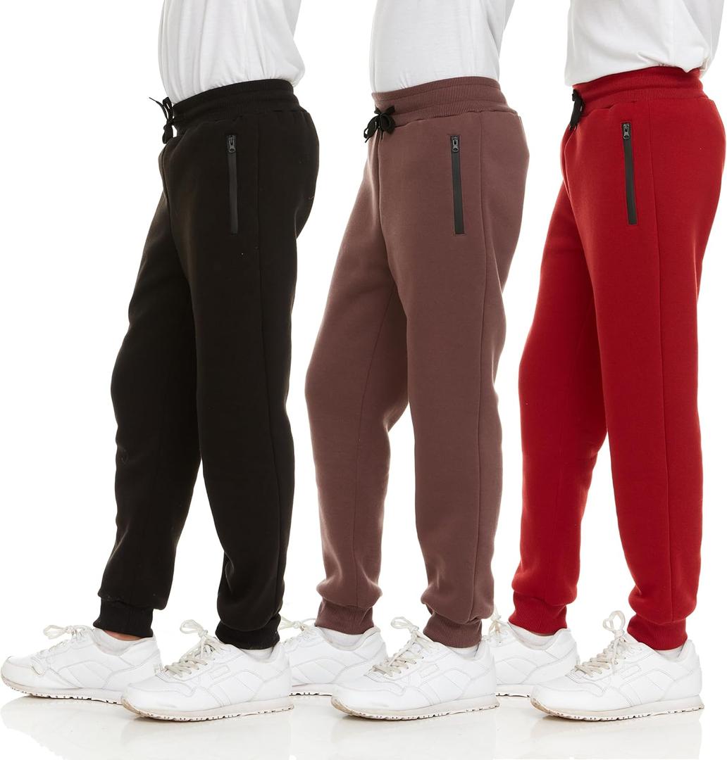 PURE CHAMP 3Pk Boys Sweatpants Fleece Athletic Workout Kids Clothes Boys Joggers with Zipper Pocket and Drawstring Size 4-20 (Medium)