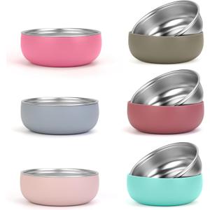 ShineMe Stainless Steel Bowls for Kids, 6 pack Toddler Bowls with Removable Colorful Silicone Sleeve, Unbreakable Baby Bowls for Soup, Cereal, Yogurt, Snacks... (6pack pink red green blue cyan and rose red)