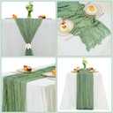 Eternal Beauty 6 Pack Sage Green Cheesecloth Table Runners - 35x120 in - 10FT Gauze Fabric Boho Table Decor - Rustic Sheer Wedding Runner for Baby Shower, Birthday Party & Special Events