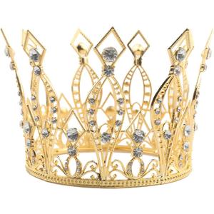 JANOU Crown Tiara Cake Topper Crystal Children Hair Ornaments for Wedding Birthday Baby Shower Party Cake Decoration (Gold)