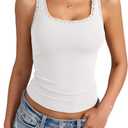 Eachyes Womens Lace Trim Ribbed Tank Tops Scoop Neck Fitted Sleeveless Shirts Cute Going Out Camisole Trendy Summer Outfits (White, L)