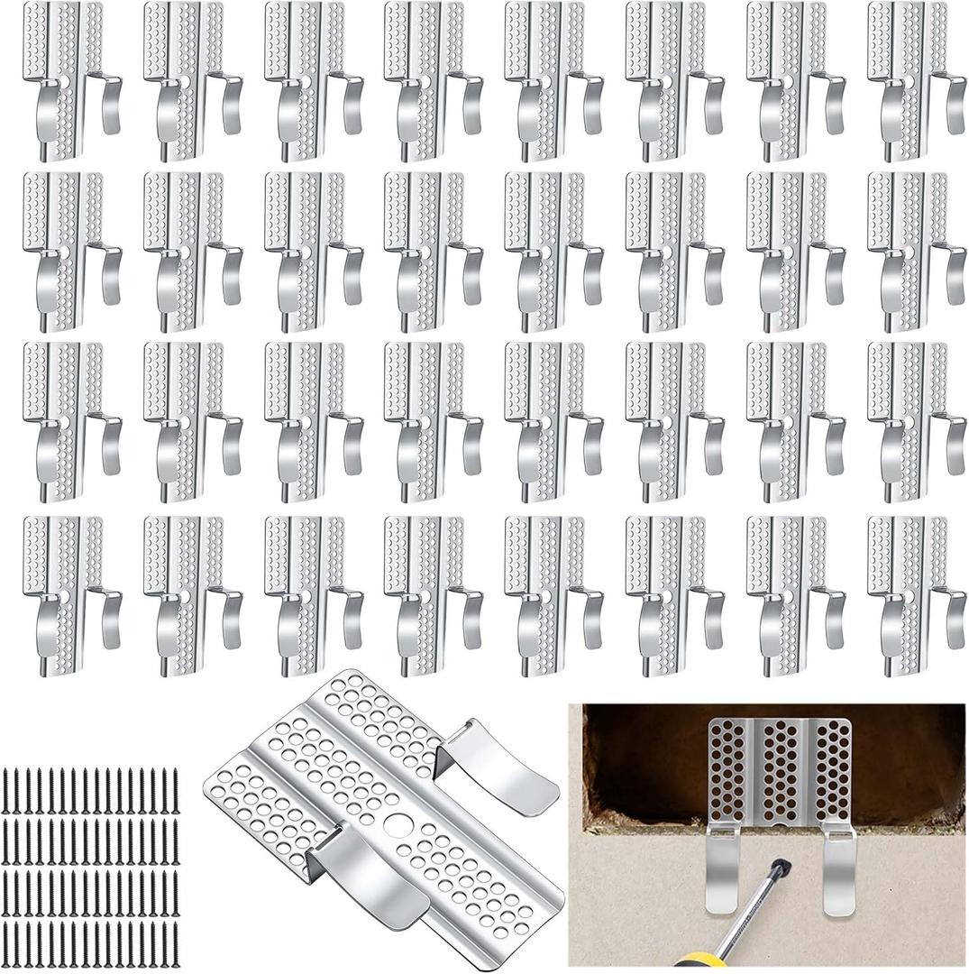 moonoom 32 Pack Drywall Repair Clips, 1/2 inch Drywall Fastener Clip with 64 Screws, Stainless Steel Wall Patch Clips for Damaged Walls Repairing