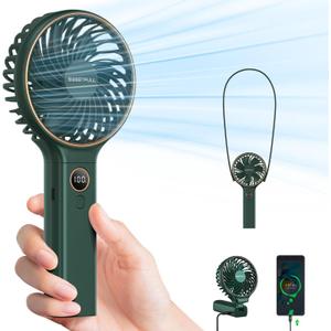 SWEETFULL Handheld Fan, Portable Fan, 5000mAh Rechargeable Battery, 6 Speed Wind, LED Display, Personal Mini Travel Fan with Backup Power, Hand Held Fan USB Foldable Electric Fan for Women Girl (Green)