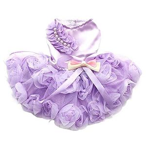 Dog Flower Dress with Bowknot Dog Wedding Dress Girl Dog Princess Clothes Pink Tutu Dress Cute Rosette Dog Skirt for Small Medium Dogs (XS,Purple)