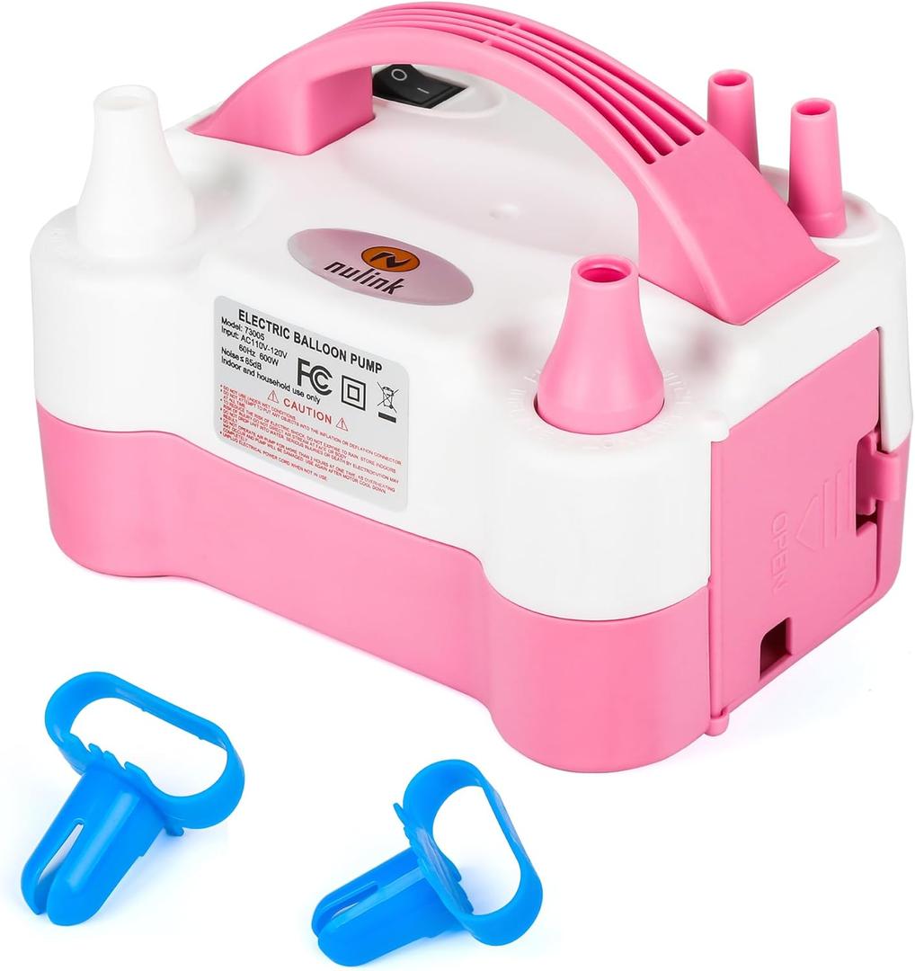 Electric Balloon Pump, Portable Electric Balloon Blower Machine Balloon Air Pump Dual Nozzle 110V 600W Balloon Inflator for Party Decorations (Pink)