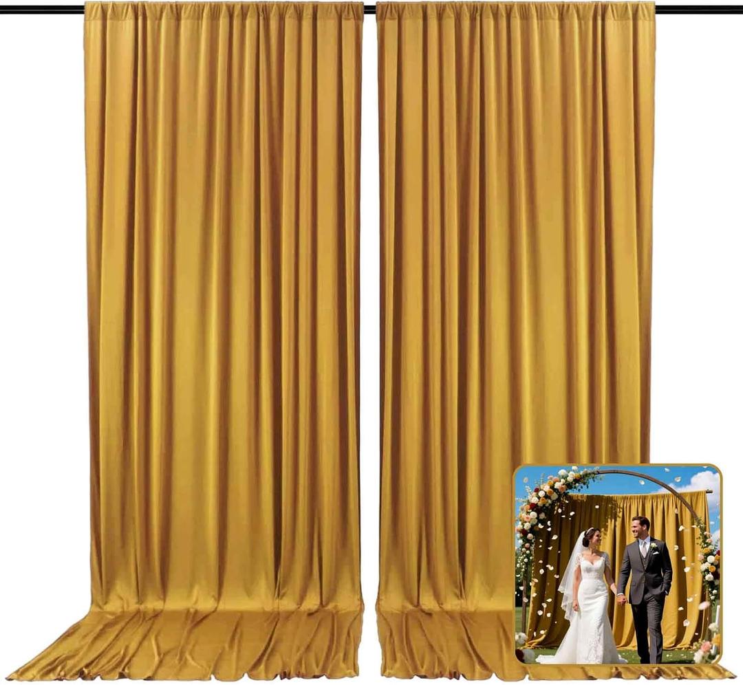 2 Panels Gold Backdrop Curtain, 10 x 7 Feet Background Curtains for Parties, Weddings, Baby Showers, Bachelorette, Christmas Birthday Party Photoshoot Backdrop Curtains Decorations
