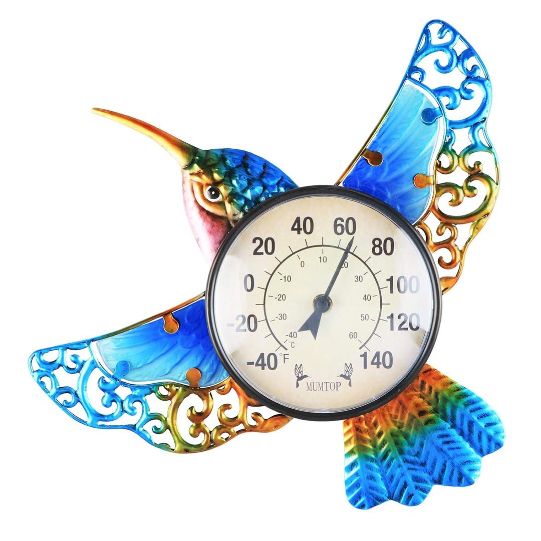 Thermometer Indoor Outdoor Patio Weather Thermometer Wall Hummingbird No Battery Required Hanging Decor Hygrometer (Blue)