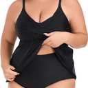 RELLECIGA Women's Tummy Control Tankini Set Swimsuits V Neck Two Piece Bathing Suits Full Coverage Swim Tank with Molded Cups (S)