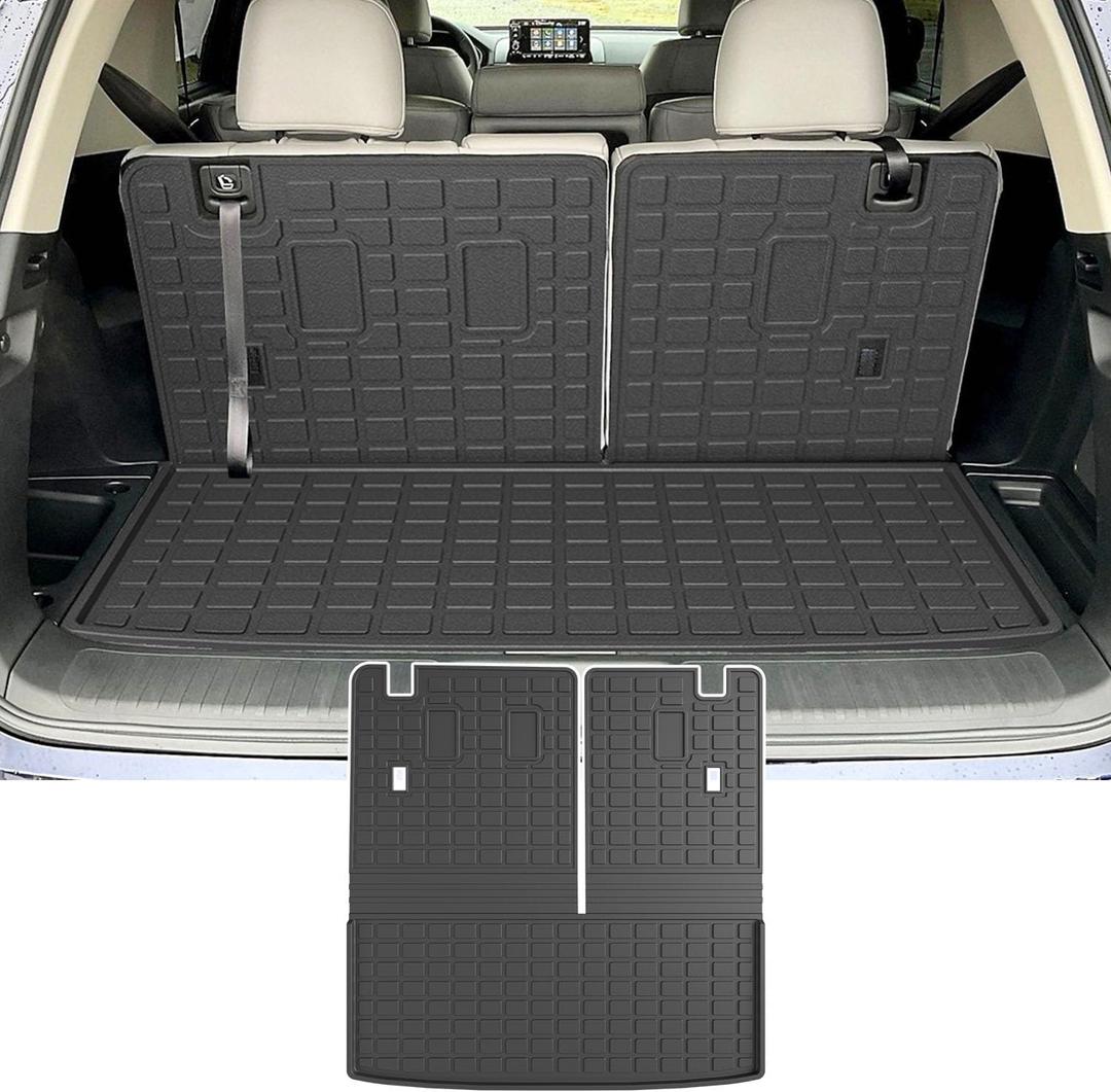 powoq Cargo Mat Compatible with 2023 2024 2025 2026 Honda Pilot Trunk Mat TPE Trunk Liner Backrest Rear Cargo Liner Replacement for 2023-2026 Honda Pilot Accessories (Trunk Mat with Backrest Mats)