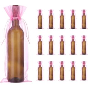 PATIKIL 14 x 5 Inch Organza Wine Bags, 40 Pcs Gift Wrap Bags Sheer Mesh Wine Bottle Bag Drawstring Pouches Reusable for Party Wedding Favors, Pink