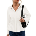 ZESICA Womens 2026 Spring Long Sleeve Blouse Business Dressy Casual Button Down Shirts Peplum Tops Fashion Trendy Clothes White Medium