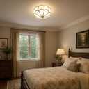 MIXL-Mid Century Brass Flush Mount Ceiling Light,14 Inch Bedroom Light Fixture,Vintage Style Ceiling Lamp for Living Room and Entyrway, Small